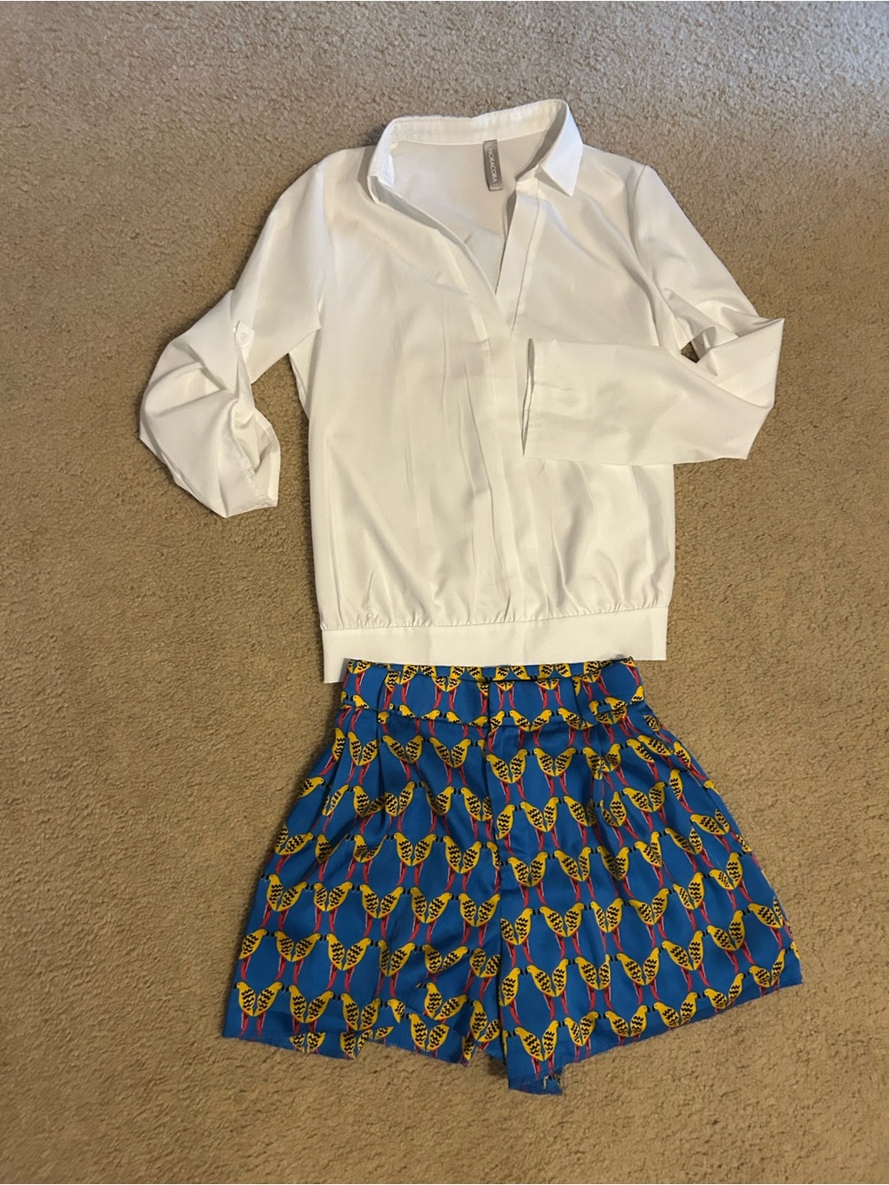 Zara XS Blue Jacket Lined with Yellow & Red Parrot Print